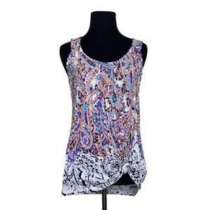 Meadow Rue white pink blue paisley print sleeveless top size Small